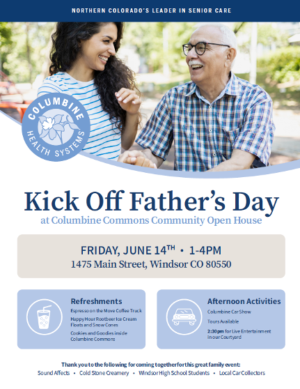 Columbine Health Systems Kick Off Father's Day flyer