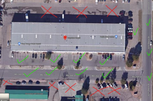 Aeriel View/ Parking map of a commercial building