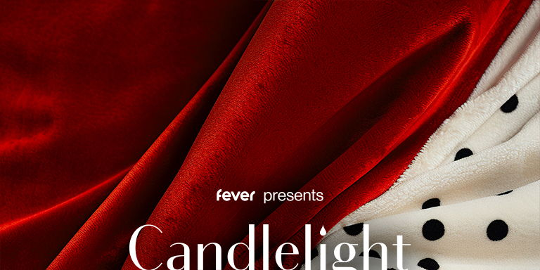 A promotional image features a close-up of a red velvet fabric draped over a white fabric with black polka dots. The text on the image reads "fever presents Candlelight.