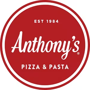 A red circular logo for "Anthony's Pizza & Pasta" with "EST 1984" written at the top. The text "Anthony's" is in white, stylized script, while "PIZZA & PASTA" is in bold, uppercase, white letters at the bottom.