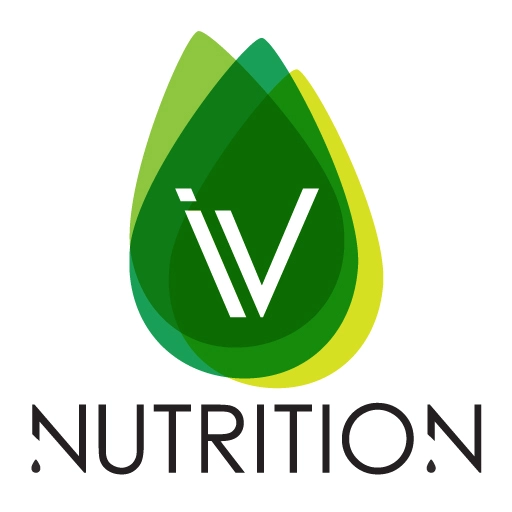 A sleek and modern logo featuring a stylized green drop with the white letters "iV" inside. Below the drop, the word "NUTRITION" is written in bold, all-caps, black letters. The design suggests a focus on health and wellness.