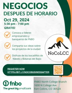 NoCo Latino Chamber Business After Hours Spanish flyer