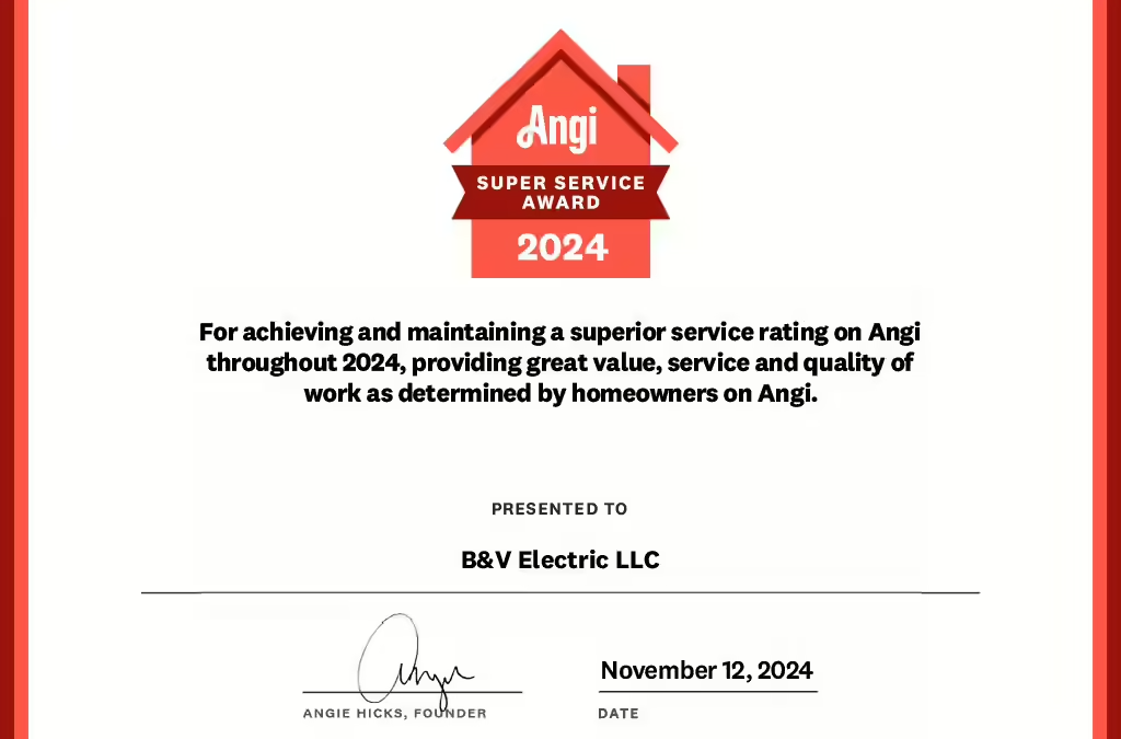 B&V Electric Earns 2024 Angi Super Service Award Recognized for Consistent Excellence in Customer Service