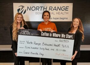 A check was presented to North Range Behavioral Health on October 29, 2025.Pictured from left to right: Elisa Selby, Valerie Katalenic and Shawna Cranmer Photo courtesy of Human Bean Northern Colorado