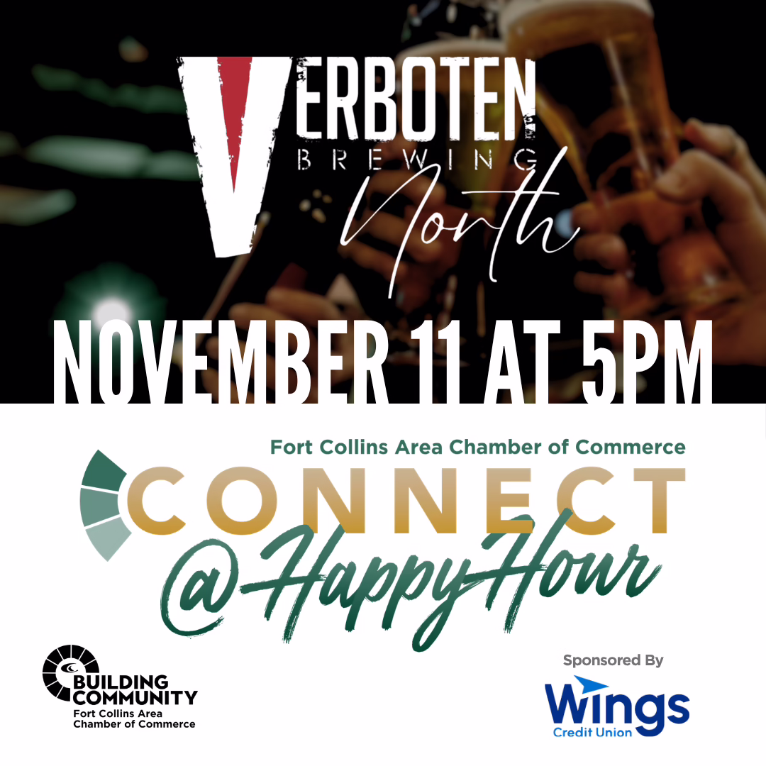 Event poster for Verboten Brewing North Connect @ Happy Hour on November 11 at 5pm, sponsored by Wings Credit Union.